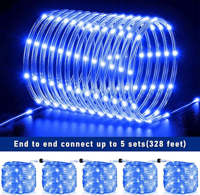 66FT 200 LED Rope Lights for Outside, Christmas String Lights with Waterproof 8 Modes, Flexible and Connectable Plug in Fairy Lights for Outdoor Indoor Bedroom Patio Party Wedding Decorations, Blue