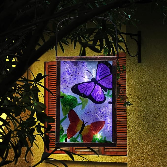 Hanging Solar Lantern, Outdoor Decorative, LED Solar Butterfly Lights, Tabletop Lamp for Outdoor Patio Garden