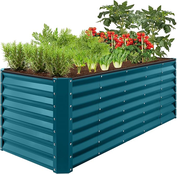 Best Choice Products 8x2x2ft Outdoor Metal Raised Garden Bed, Rectangular Deep Root Planter Box for Vegetables, Flowers, Herbs, and Succulents w/ 239 Gallon Capacity - Peacock Blue