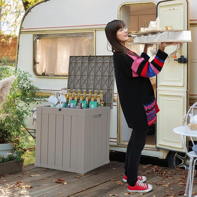 50 Gallon Resin Deck Box, Lockable Outdoor Storage Box for Patio Cushions Storage Furniture,Garden Tools, Pool Supplies, Weatherproof and UV Resistant (Grey)