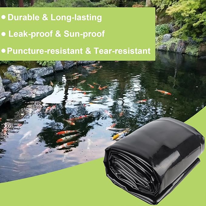 20 x 25 FT Pond Liner, 20 Mil Fish Pond HDPE Liner, Pond Liners for Outdoor Ponds, Koi Ponds, Garden Fountain, Waterfall