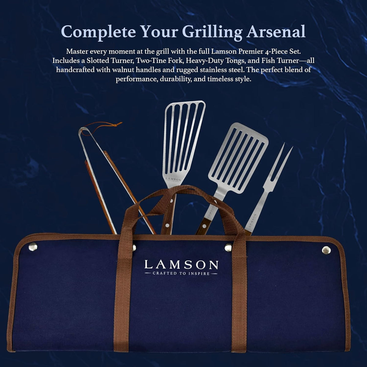 Lamson Premier 20" Walnut 4-Piece Deluxe BBQ Set