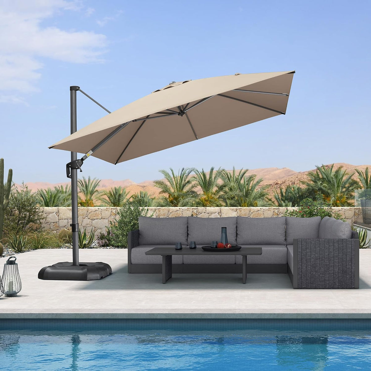 PURPLE LEAF 10 Feet Patio Umbrella Outdoor Cantilever Square Umbrella Aluminum Offset Umbrella with 360-degree Rotation for Garden Deck Pool Patio Taupe