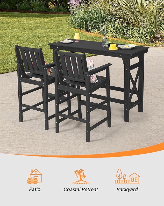 HDPE Patio Bar Table, 41" Rectangle Outdoor Bar Tables Counter Height Table, Adirondack Outdoor Bar Height Table, HDPE Outside Pub Tables for Balcony, Deck, Backyard, Poolside, Obsidian