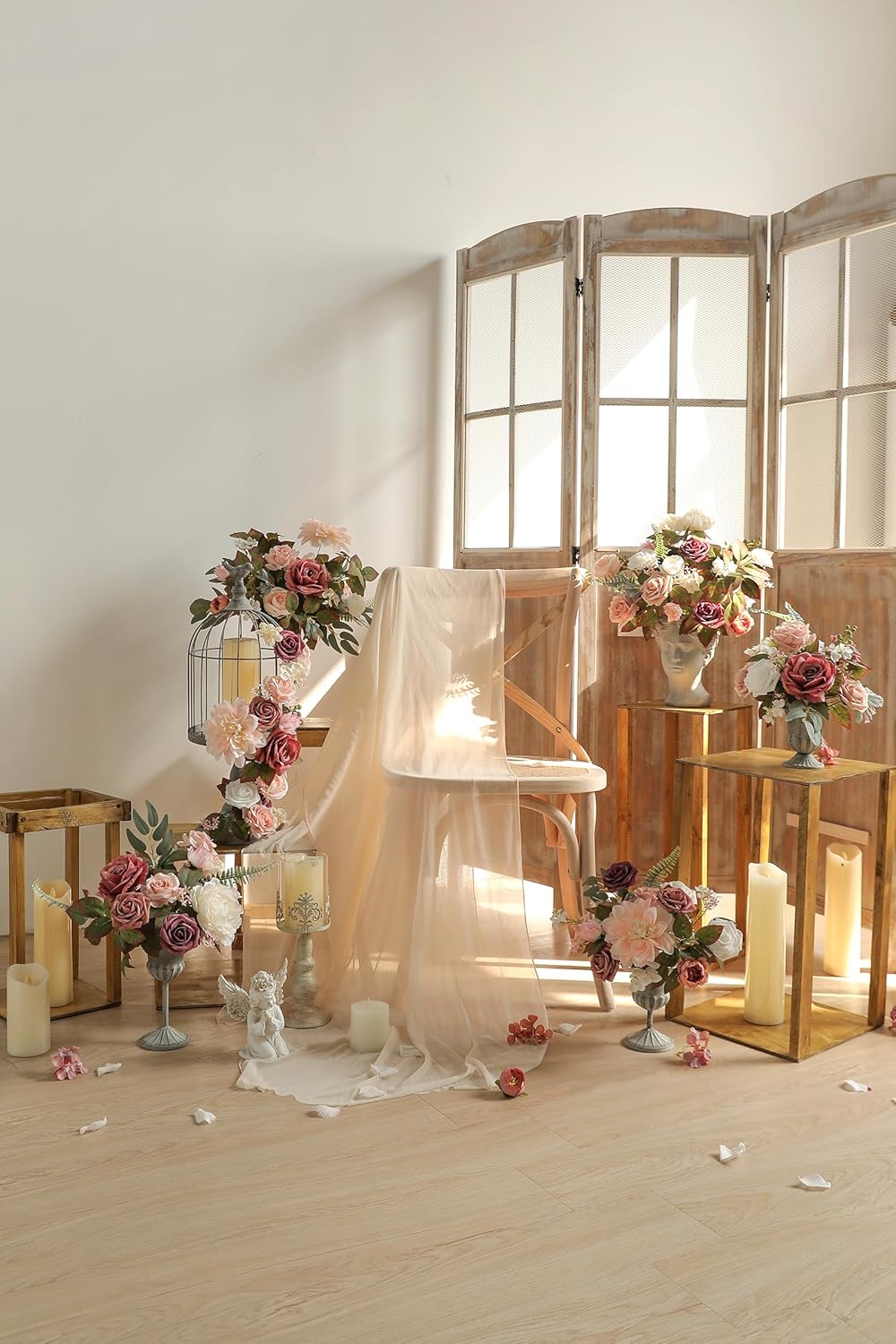 Artificial Flowers Box Set Dusty Roses Fake Silk Flowers Pink Fake Roses DIY Wedding Bridal Bouquets Baby Shower Cake Flowers Home Decoration