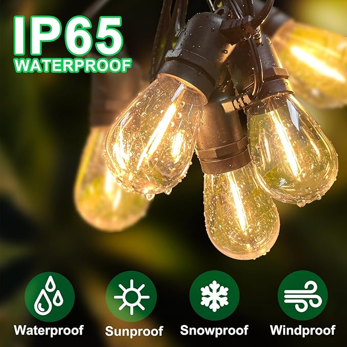 54(48+6) ft Solar String Lights Outdoor,Waterproof with USB Port Remote Control Solar Patio Lights,16 Shatterproof S14 Bulbs,1W Soft White