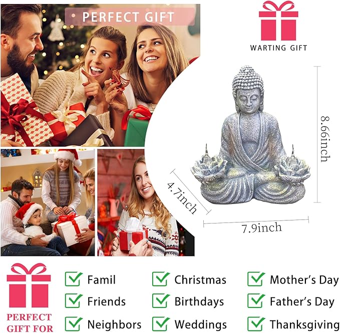 Buddha Statue for Home and Outdoor Decor Solar Powered Flickering LED,Garden Light Zen Meditation Spiritual Room Decor- Buddha Decor Outdoor-Ideas Gifts for Women, Mom