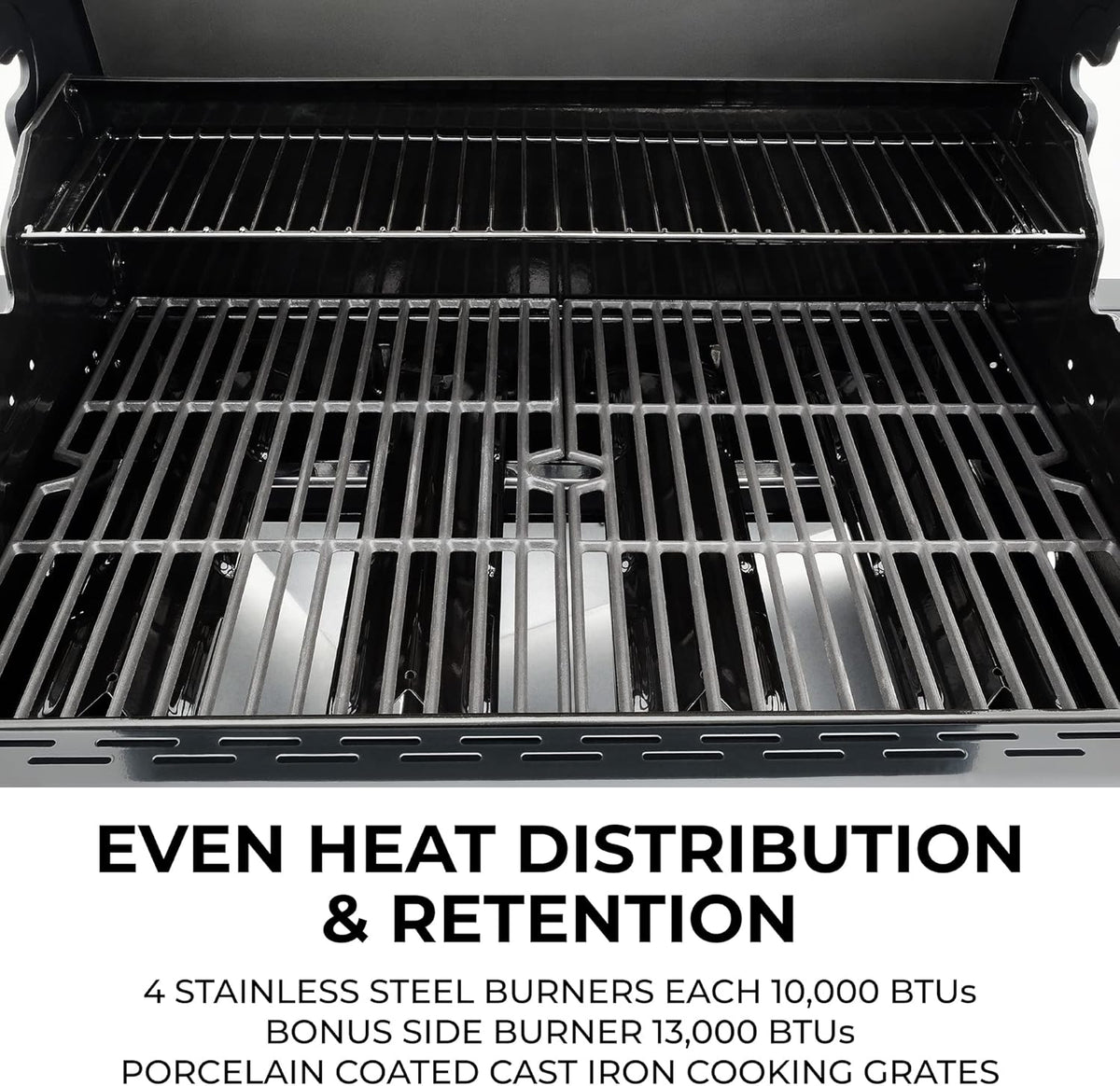Kenmore 4-Burner Gas Grill with Side Burner, Outdoor BBQ Grill, Propane Gas Grill, Cast Iron Cooking Grates, Electronic Ignition, Warming Rack, Open Cart Design, 53000 BTUs, Stainless Steel