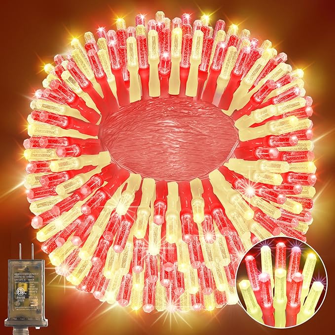Heceltt 1140 LED 449 FT String Lights Outdoor, 8 Modes Christmas Lights Plug in, IP44 Waterproof Led String Lights with Timer and Memory for Xmas Yard Party Decorations (Red and Warm White)