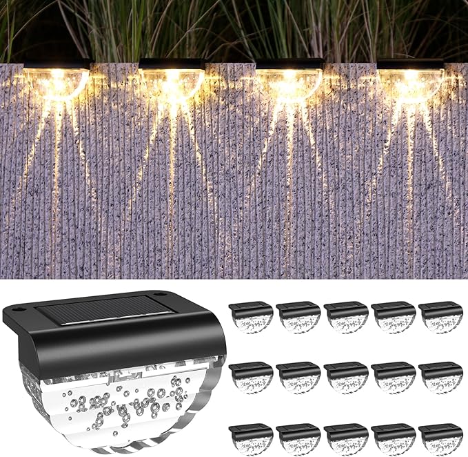16 Pack Solar Deck Lights Outdoor, Solar Step Lights Waterproof for Outside, Yard, Patio, Garden, Pool, Railing, Stairs, Fence (Warm White)