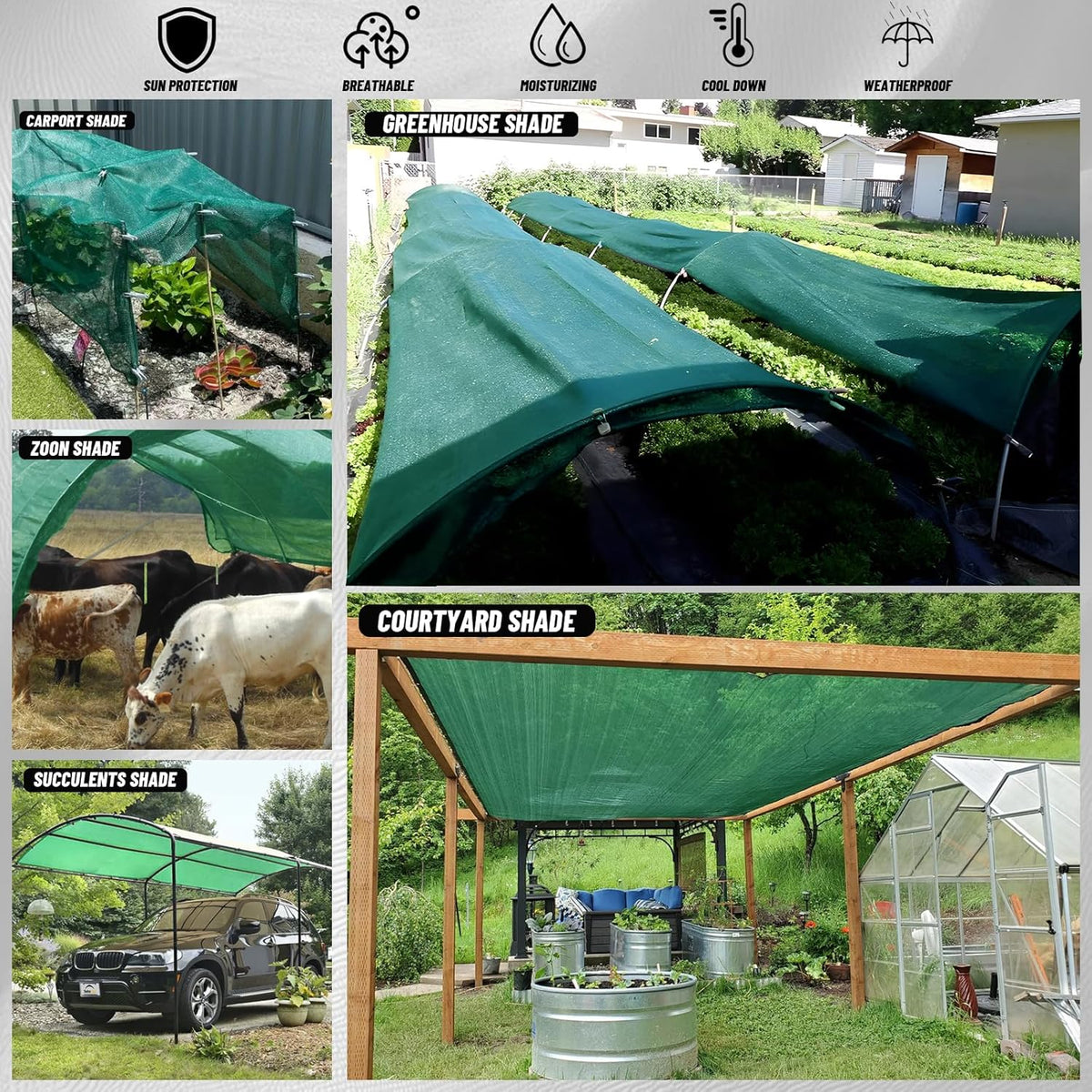 Cool Area 55% 6x8ft Sunblock Shade Cloth Cover Mesh UV Resistant Net for Garden Flower Plant Greenhouse, Green