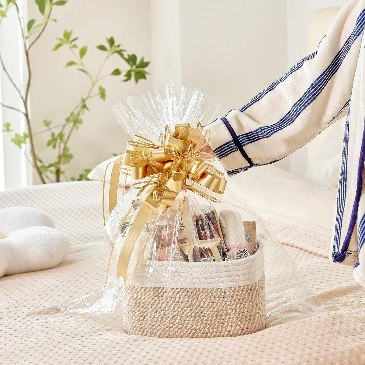 Small Cotton Rope Basket – Storage Bin for Organizing (10.6" x 6.7" x 6.7"), Bathroom Storage Basket for Shelf, Counter & Closet（Camel & Mixed Black）