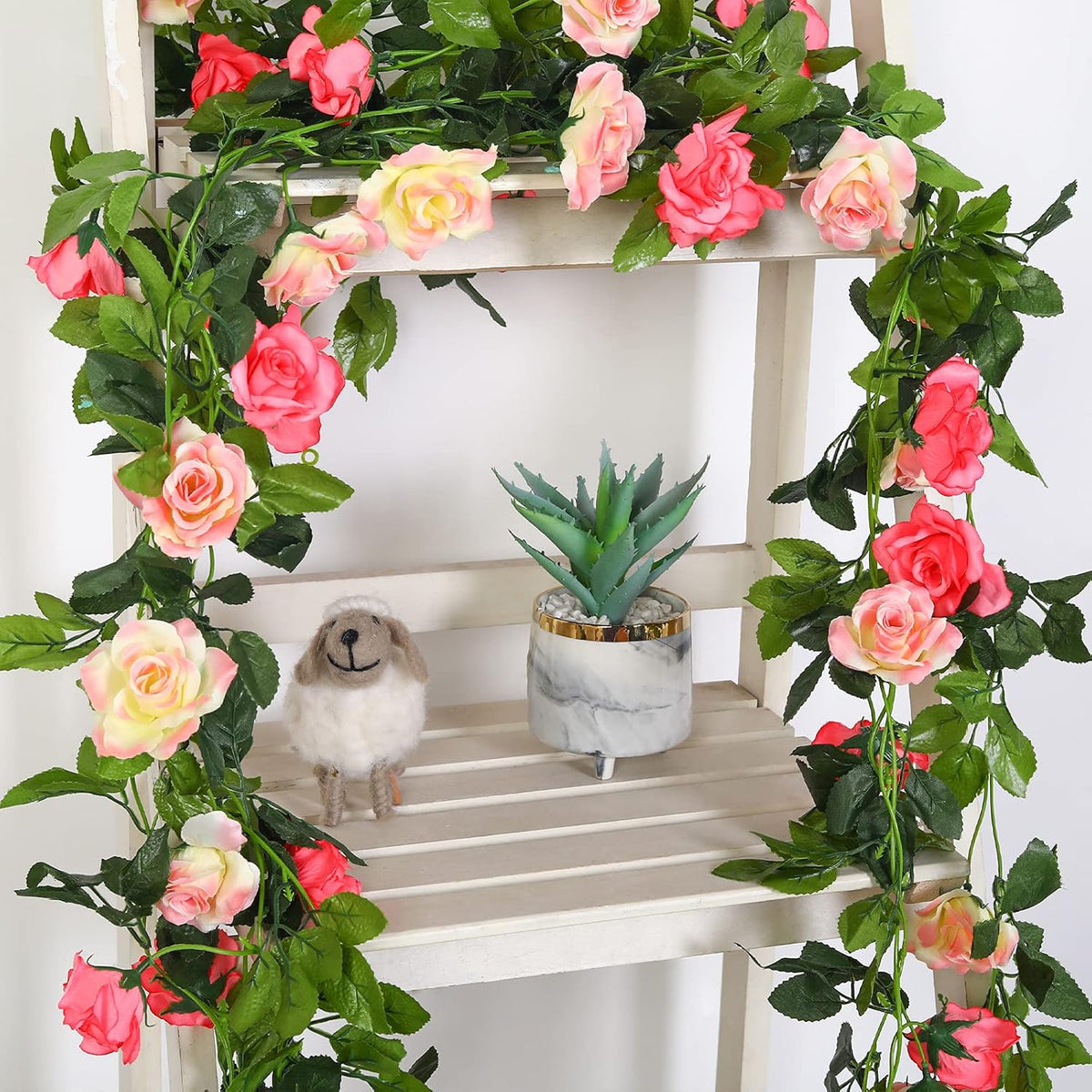 JUSTOYOU Artificial Rose Garland Vines Pink Flowers Hanging Silk Rose Vine for Wedding Home Office Arch Arrangement Decoration 7.6FT(2PCS)