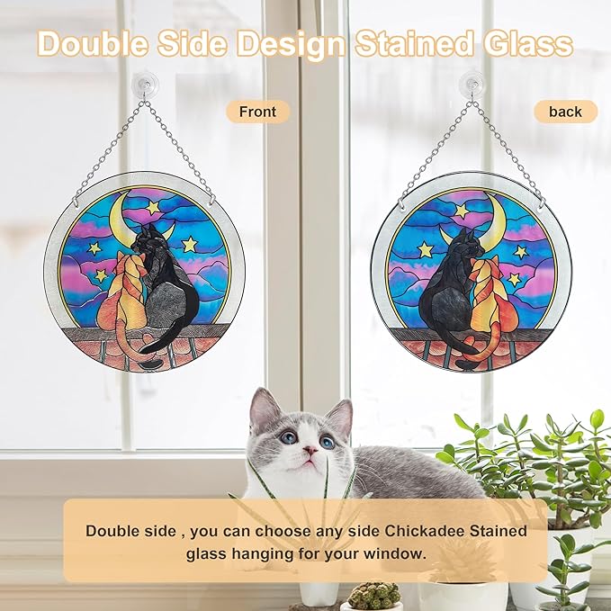 Cat Sun Catcher Stained Glass, 6 * 6inches Suncatcher for Window, Cat and Dog Patterns Sun Catcher Glass,Cat Mom Gifts