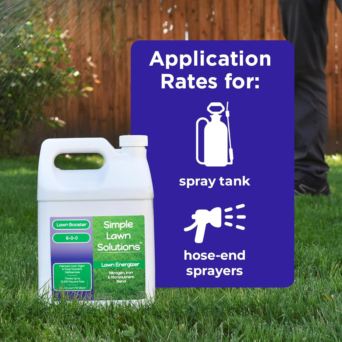 Commercial Grade Lawn Energizer - Grass Fertilizer Booster with Nitrogen, Iron, Micronutrients - Liquid Turf Spray Concentrated Fertilizer- Any Grass Type - Simple Lawn Solutions (1 Gallon)