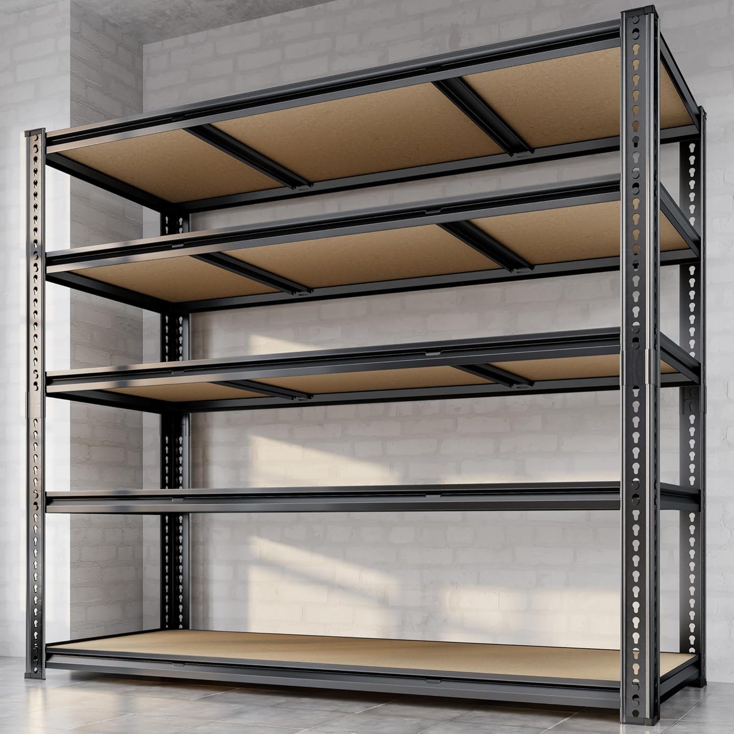 48"W Garage Shelving, 3050LBS Storage Shelves heavy duty, 5 Tier Metal Shelving Unit Adjustable Garage Shelves Heavy Duty Shelving for Warehouse,Commercial, Kitchen, 48" W × 24" D × 72" H, Black