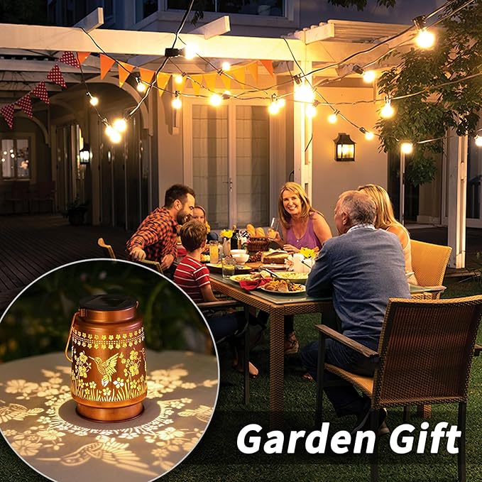 Hummingbird Solar Lanterns Outdoor Waterproof Hanging Solar Lights Gifts for Women Metal LED Lanterns Outside for Garden, Yard, Patio, Lawn, Porch