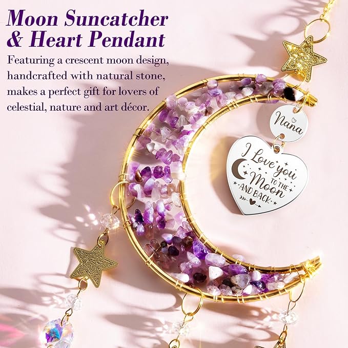 Best Grandma Nana Gifts, for Grandma from Granddaughter Grandchildren Grandkids, Unique Grandma Birthday Gifts for Nana Gigi Grandmother New Grandma Gifts Moon Crystal Suncatcher