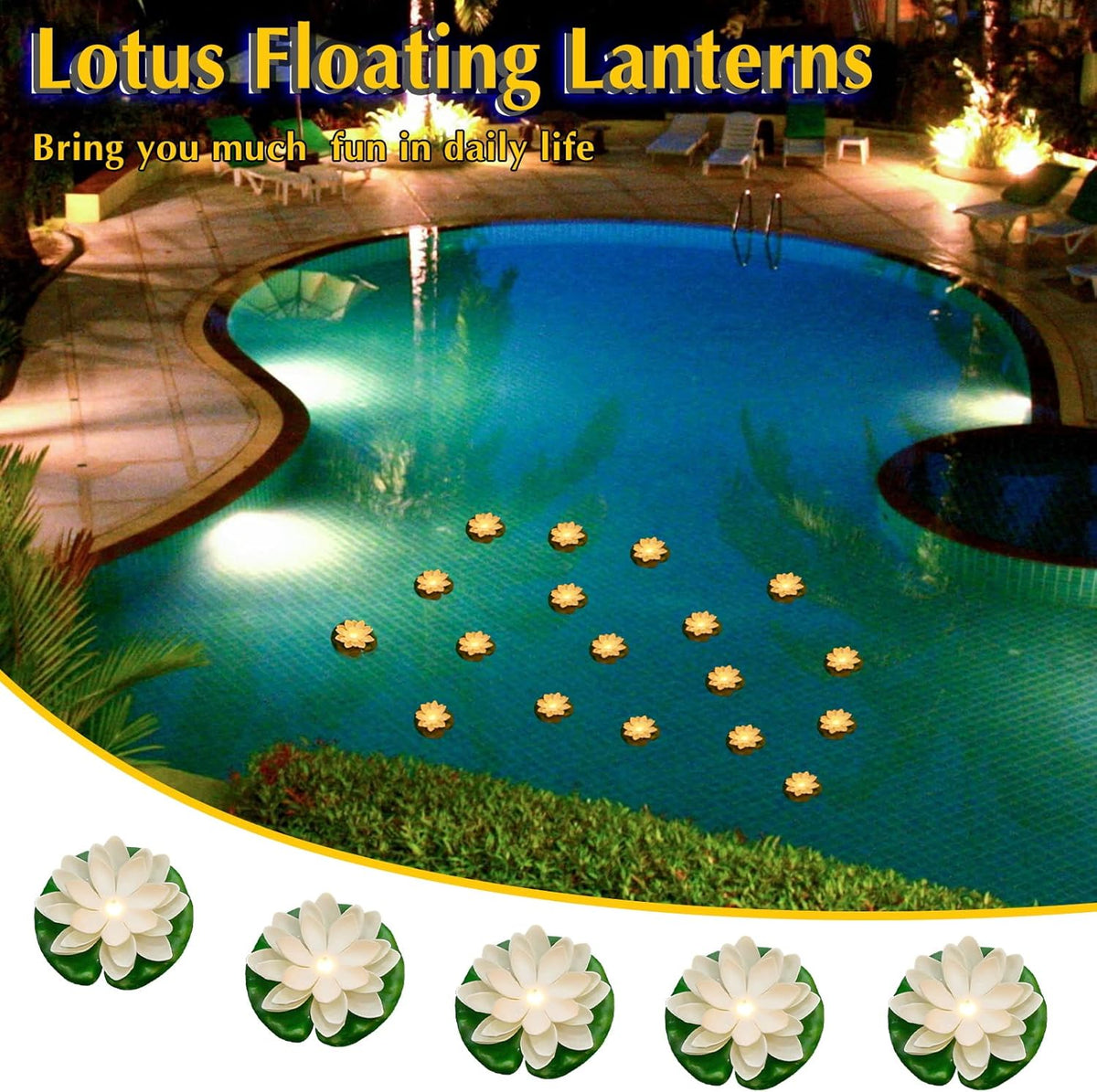 Liliful 36 Pcs Diwali Lotus Decoration Floating Lights Lotus Artificial Floating Flowers for Pool with LED Lights Battery Operated for Indian Puja Ganesh chaturthi Diwali(3.94 Inch,White)