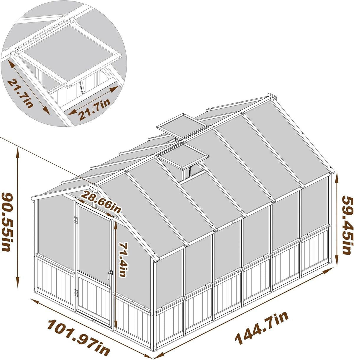 MUPATER 8' x 12' Outdoors Walk-in Greenhouse, Wood Greenhouse with Ventilated Window and Lockable Door, 6mm Polycarbonate Panels for UV Protection and Heat Insulation,Suitable for Patio, Backyard