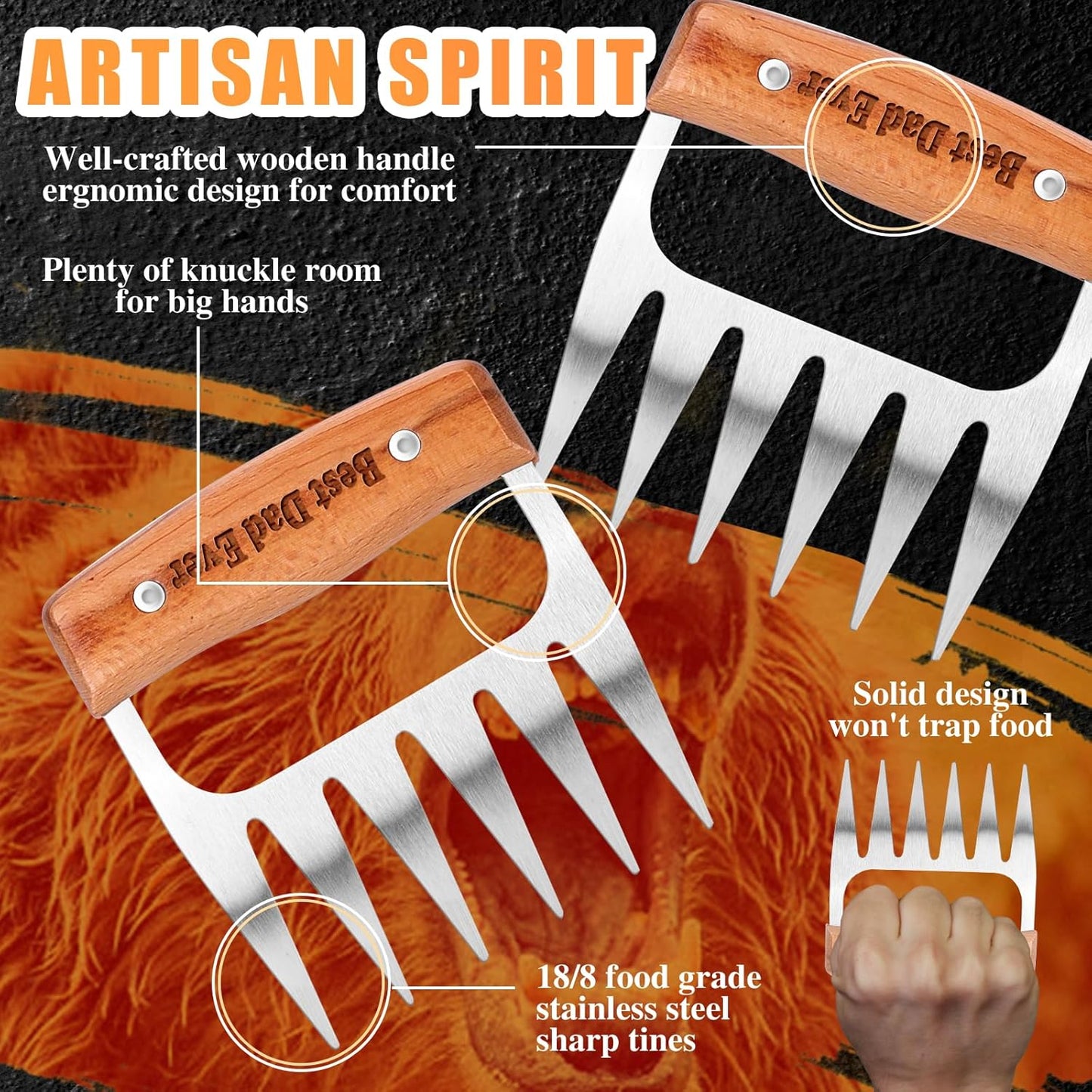 Birthday Gifts for Dad, Best Dad Ever Gifts, Stainless Steel Meat Shredder Claws for Pulled Pork, Chicken BBQ Smoker Accessories, Grilling Gifts Christmas Stocking Stuffers with Stylish Gift Box