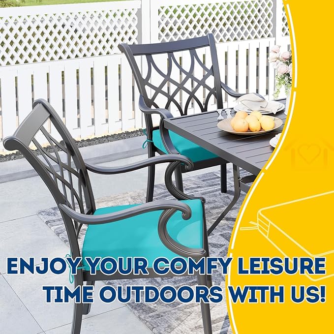 AAAAAcessories Outdoor Seat Cushions for Chairs, Waterproof, Fade-Resistant Patio Furniture Replacement Cushions, 20" x 20" x 3", Set of 2, Turquoise Blue