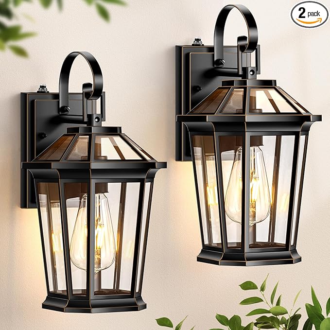 VIANIS Dusk to Dawn Exterior Light Fixture, Waterproof Outdoor Wall Sconce Porch Light for House, 100% Anti-Rust Aluminum Outside House Lights, Farmhouse Coach Lantern for Garage, Front Door 2Pcs