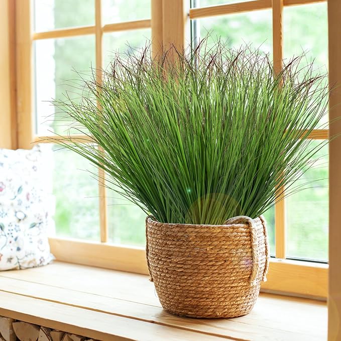 12Pcs Artificial Grass Plants, Faux Shrubs Wheat Grass, Artificial Tall Grass Fake Plants for Outdoor Decor,Artificial Greenery Stems Weed for Room Indoor Home Decor（Green Red Tail）