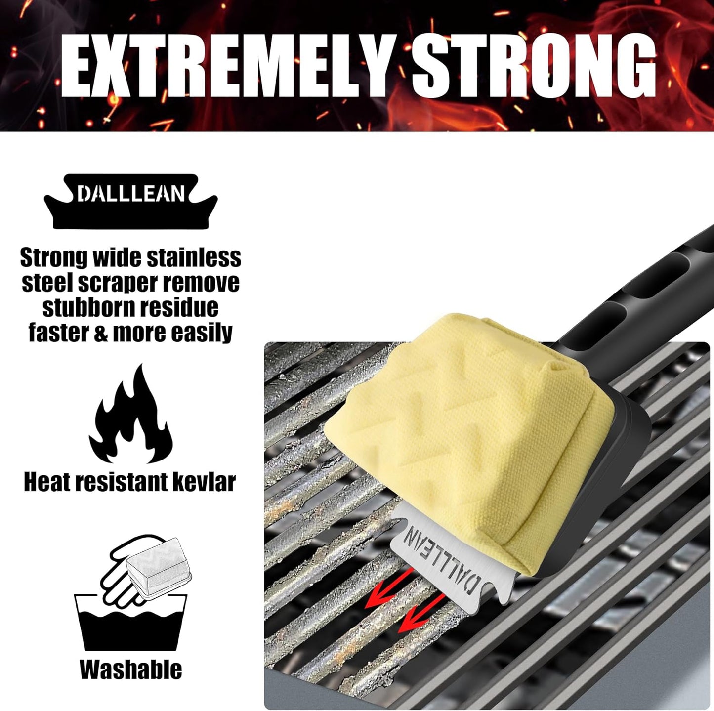 BBQ Grill Brush Bristle Free for Outdoor Grill, Replaceable Head Cleaning Brush, Steam Grate Cleaner, BBQ Cleaning Brush, Scraper for Grill Grates, Safe Barbecue Grill Brush