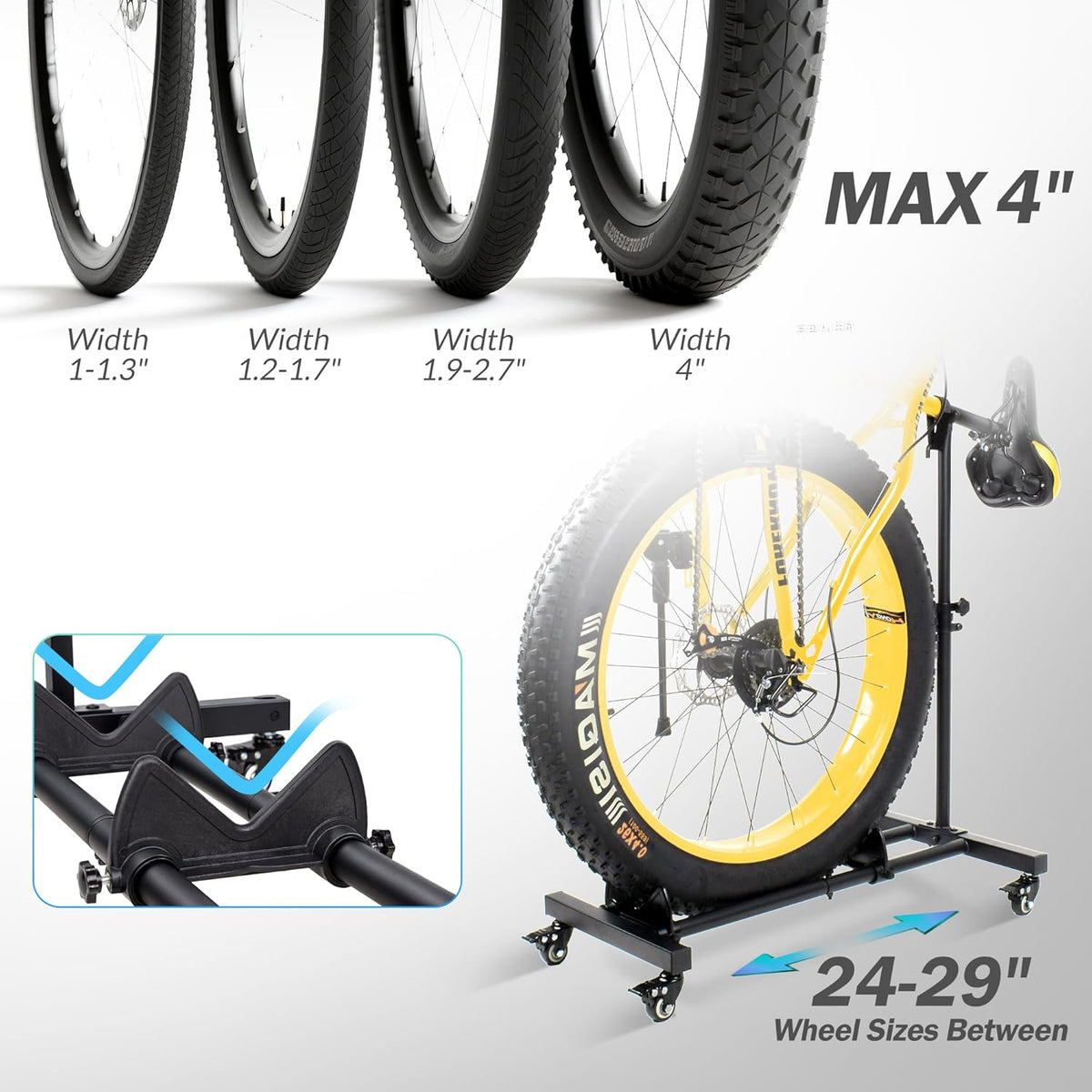 Vertical Bike Stand, Freestanding Indoor Bike Storage Rack Upright Bicycle Floor Stand Indoor Bike Holder with Adjustable Height for Garage & Apartment - for Wheels Sizes up to 29”