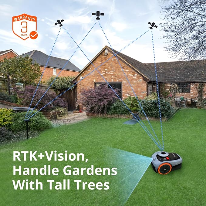 Segway Navimow i105N Robot Lawn Mower Perimeter Wire Free 1/8 Acre RTK+Vision Robotic Lawnmower, AI-Assisted Mapping, Virtual Boundary, APP Control, 58dB(A) Quiet, Multi-Zone Management