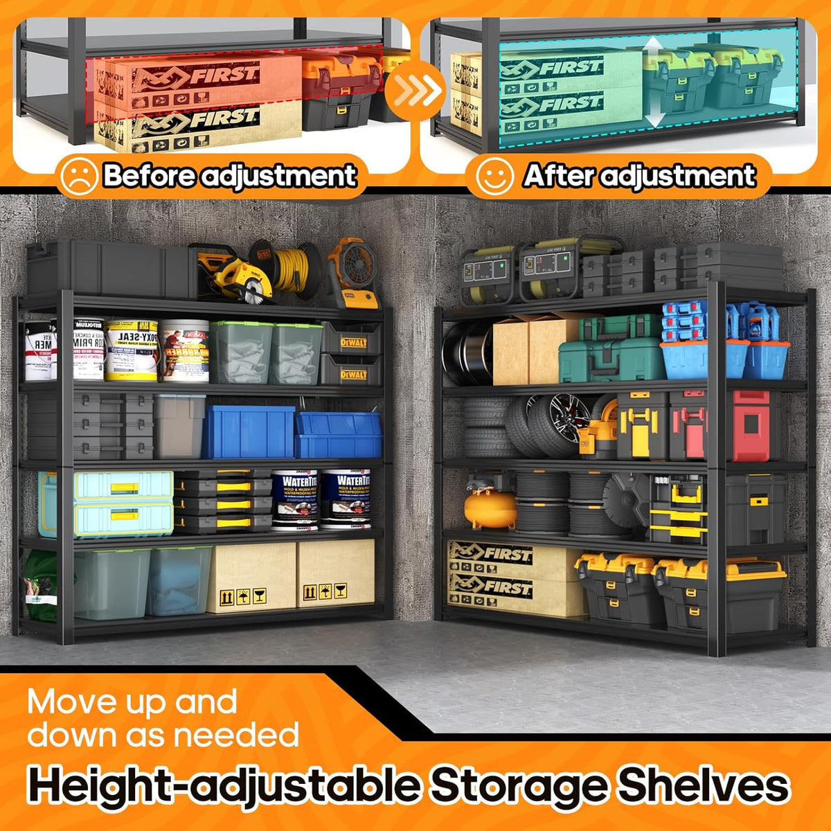 Garage Shelving Heavy Duty,5 Tier Adjustable Metal Shelving Storage Rack,Storage Shelves,48" Wx20 Dx72.2 H,Industrial Shelving Unit for Basement,Warehouse,Garage Organization.4 Pack
