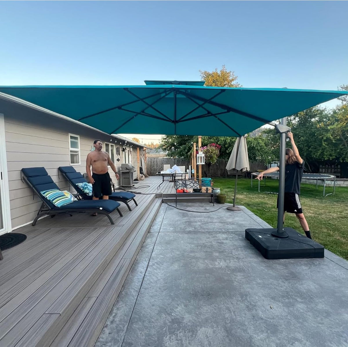 PURPLE LEAF 11FT Cantilever Outdoor Umbrellas Large Patio Umbrella Hanging Double Top Square Offset Umbrella with 360°Rotation Tilting Umbrella Outdoor Patio, Turquoise Blue