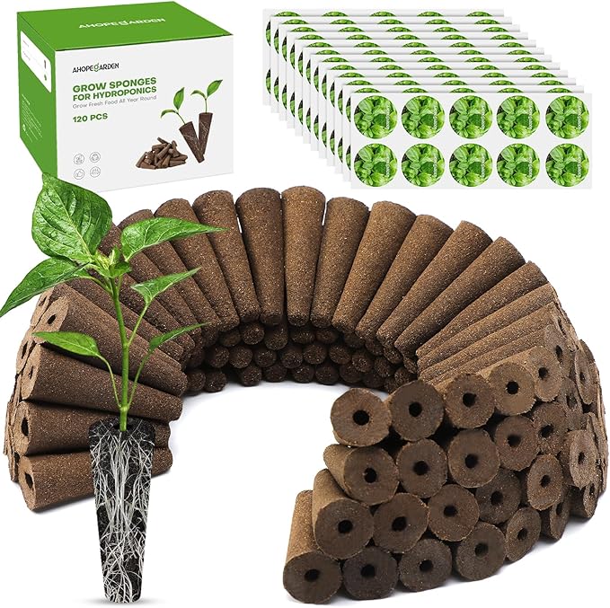 Ahopegarden 120pcs Hydroponic Pods Kit: Compatible with AeroGarden Herb Kits with 120 Grow Sponges; 120 Pods Lable, Highly Breathable - Indoor Garden Kit Supplies for Most Brands