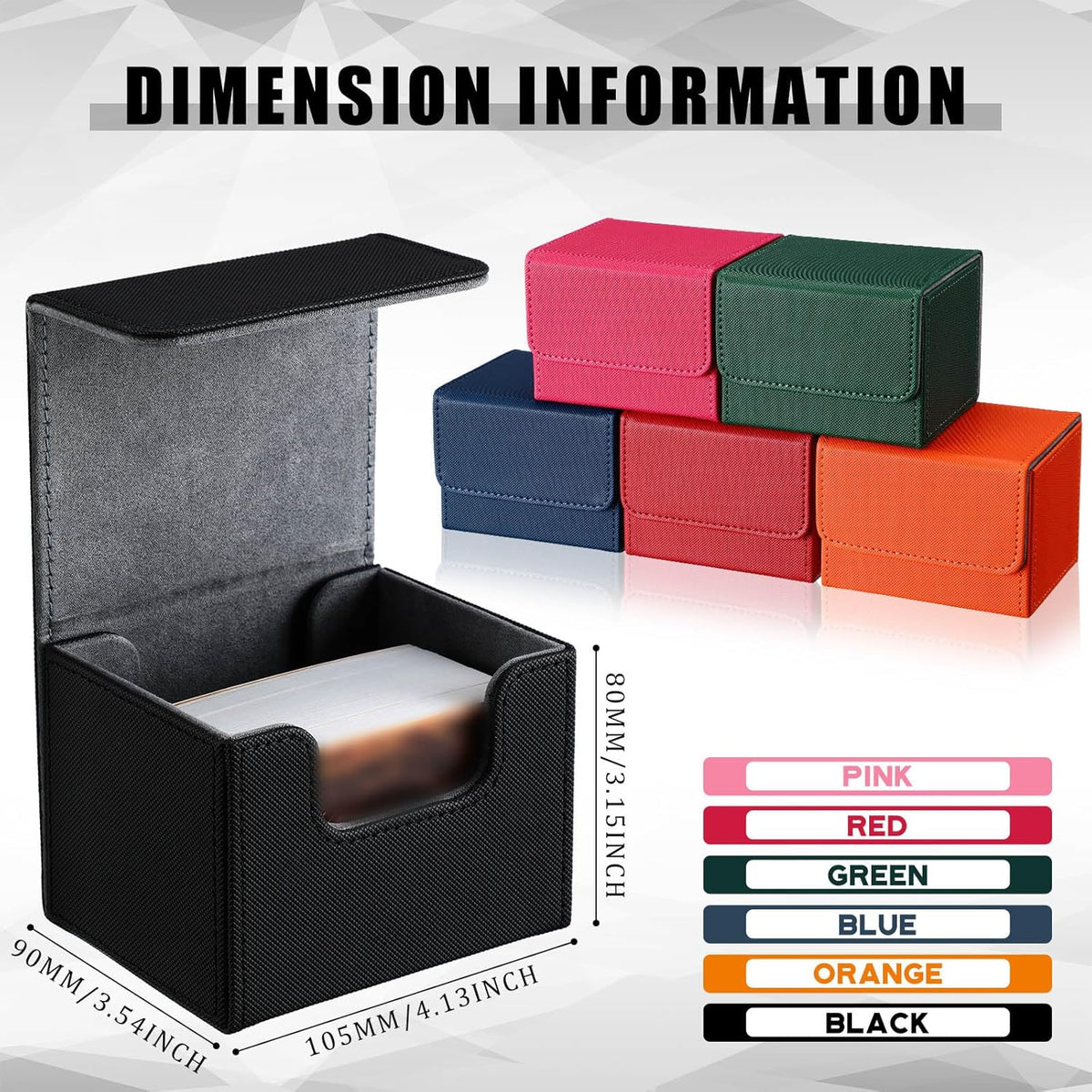 Yookeer 6 Pack Leather Deck Cases 100+ Card Deck Game Box Magnetic Playing Card Storage Box for 100 Plus Cards Compatible with Tcg(Pink,Red,Orange,Black,Blue,Green,Horizontal)