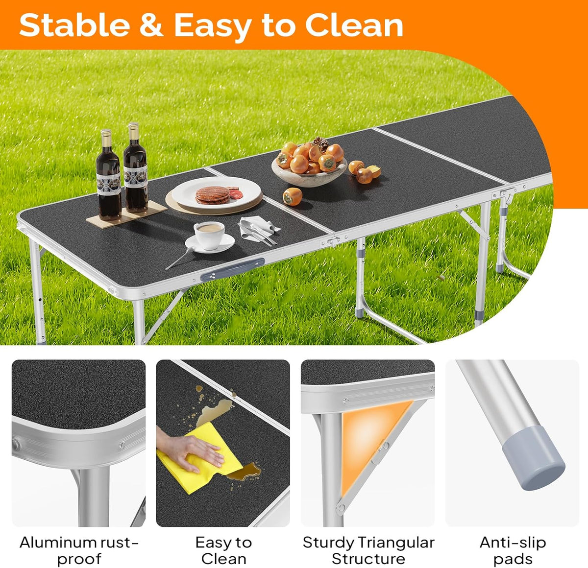 VINGLI 6ft Folding Camping Table with Carry Handle,Portable Utility Table Multipurpose for Party Picnic Tailgating Outdoor Patio Garden Indoor Kitchen …