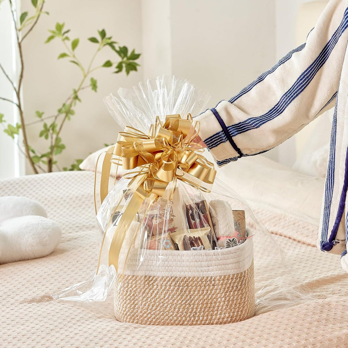 Small Cotton Rope Basket – Storage Bin for Organizing (10.6" x 6.7" x 6.7"), Bathroom Storage Basket for Shelf, Counter & Closet（White & Mixed Grey）