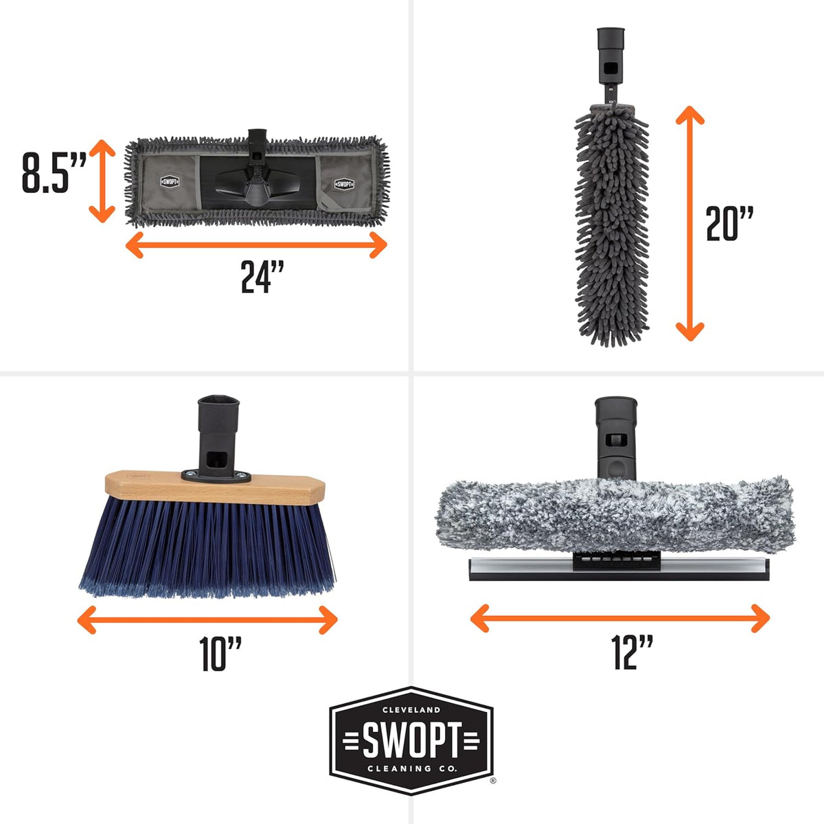 SWOPT 7-Piece Ultimate Indoor Kit — Includes 48” and 60” Wooden Handles, Dust Mop, Cotton Mop, Angle Broom, Flexible Duster, Window Squeegee, and Organizer — Everything You Need to Clean Indoors