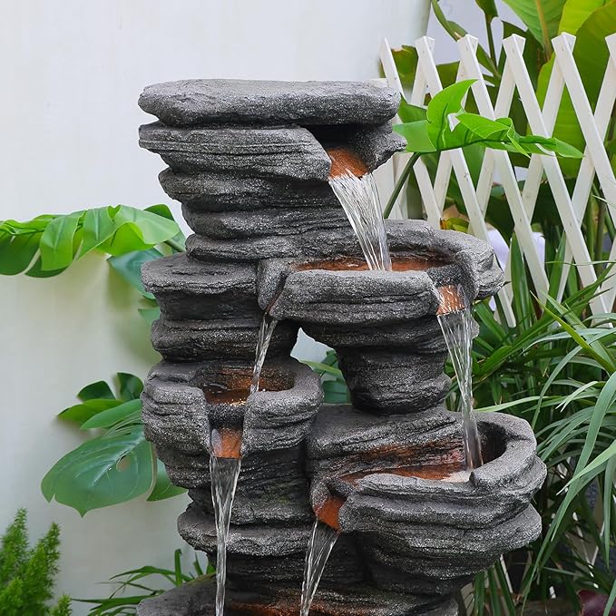 42.5" H Garden Outdoor Water Fountain with LED Lights & Pump, Mutiply-Tier Cascading Outdoor Fountain for Garden,Patio,Porch,Backyard,Home Art Decor