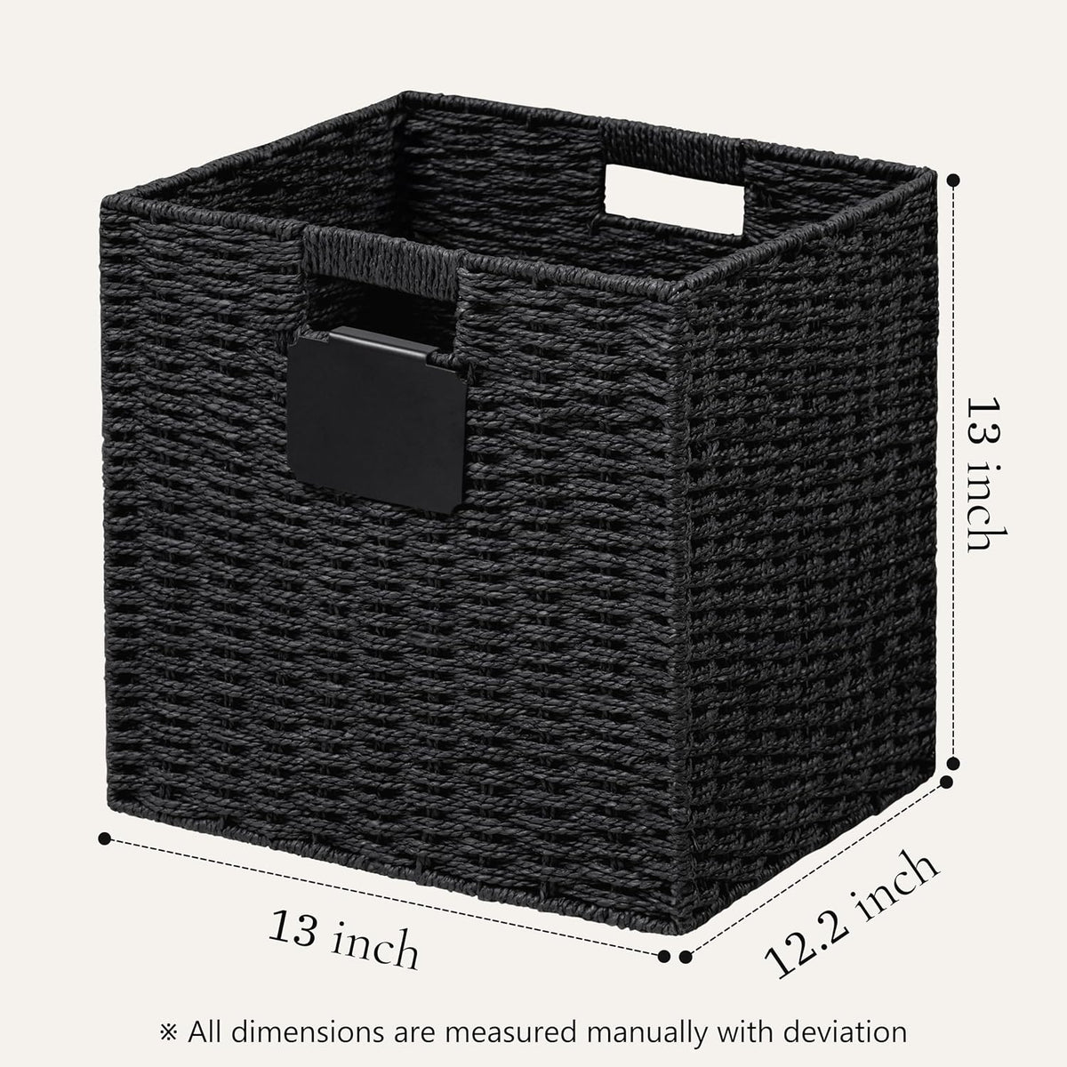 UBBCARE 2 Pack Wicker Basket, 13×13 Storage Cubes with Label, Foldable Cube Storage Bin with Handle, Square Storage Basket for Shelves, Woven Paper Rope Basket for Organizing, Black