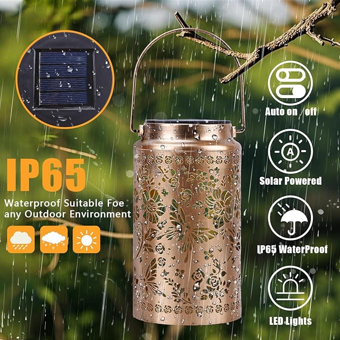 Butterfly Solar Lanterns Outdoor Waterproof, Metal Hanging Lights Decorations for Garden Yard Lawn Patio, Unique Butterfly Gifts for Women Mom Grandma Gardener Mother in Law Christmas