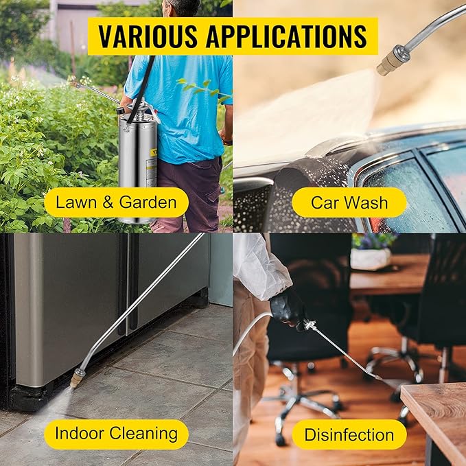 Happybuy 3 Gallon Stainless Steel Sprayer, 20" Wand & 3FT Reinforced Hose, Hand Pump Sprayer with Pressure Gauge, Safety Valve & Adjustable Nozzle, Weed Sprayers for Lawn, Gardening & Sanitizing