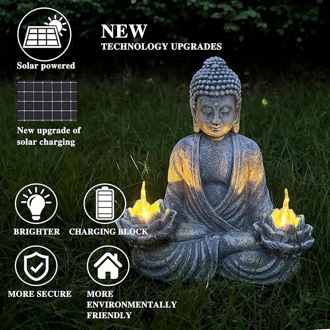 Buddha Statue for Home and Outdoor Decor Solar Powered Flickering LED,Garden Light Zen Meditation Spiritual Room Decor- Buddha Decor Outdoor-Ideas Gifts for Women, Mom