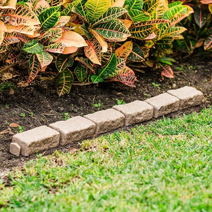 Beuta Landscape Edging | Garden Edging Border | Faux Stone Bricks for Lawn Edging, Flower beds, Pathways & Yard Edging– 1 Pack | Each Section Has 6 Bricks 48" L x 4" W x 2.25" H | 3 Spikes |Sandstone