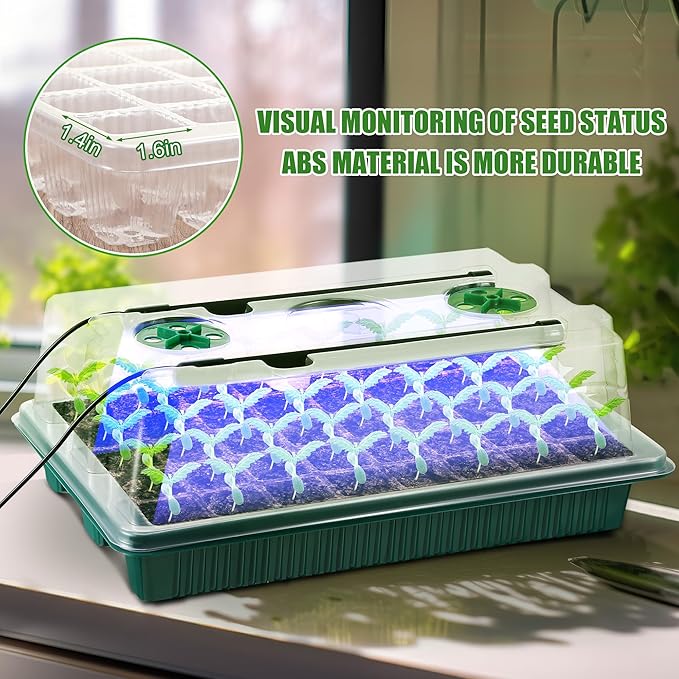 2 Pack Seed Starter Tray with Grow Light High Dome Seed Germination Kit 80 Cells with 4 LED Grow Lights Seedling Starter Kit with Smart Timer and 3 Modes for Home Gardeners, Indoor Greenhouse