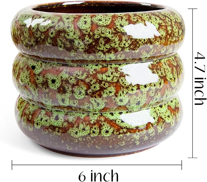 Ceramic 6 inch Plant Pot - Planter for Indoor Plants with Drainage Hole, Flower Pots for Orchid, Succulent,Outdoor Plants, Modern Glaze Planters for Home Office Decor Gift