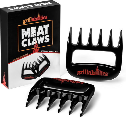 Grillaholics BBQ Meat Shredder Claws - Wolverine Style Ultra-Sharp Blades Quickly Lift Handle & Shred Meats - Best Dishwasher Safe Bear Claw Pulled Pork Meat Shredders in BBQ Grill Accessories (Black)