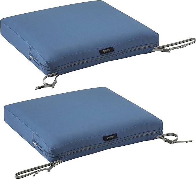 Classic Accessories Ravenna Water-Resistant 19 x 19 x 3 Inch Patio Seat Cushion, Empire Blue, Chair Seat Cushion