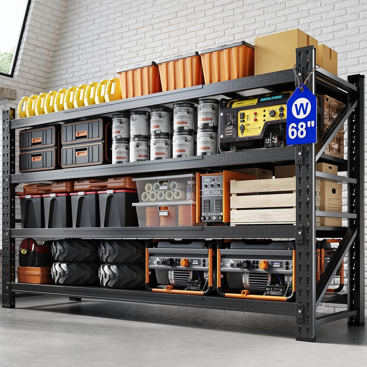 Yizosh 68" W Metal Garage Storage Shelves,Heavy Duty Adjustable Steel Organization Shelving,Utility Rack Shelf,68" W x 24" D x 63" H for Basement,Warehouse,Industrial