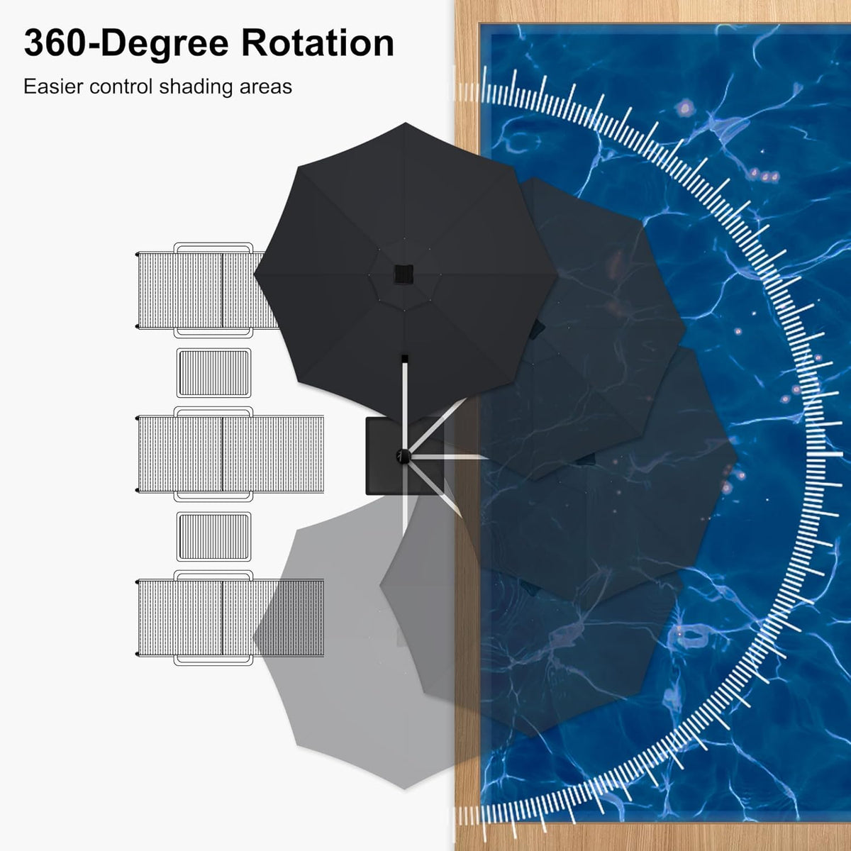 PURPLE LEAF 11ft Patio Umbrella With Base Solar powered LED Cantilever Umbrella with LED lights Windproof Outdoor Offset Umbrella for Garden Deck Pool Patio, Black